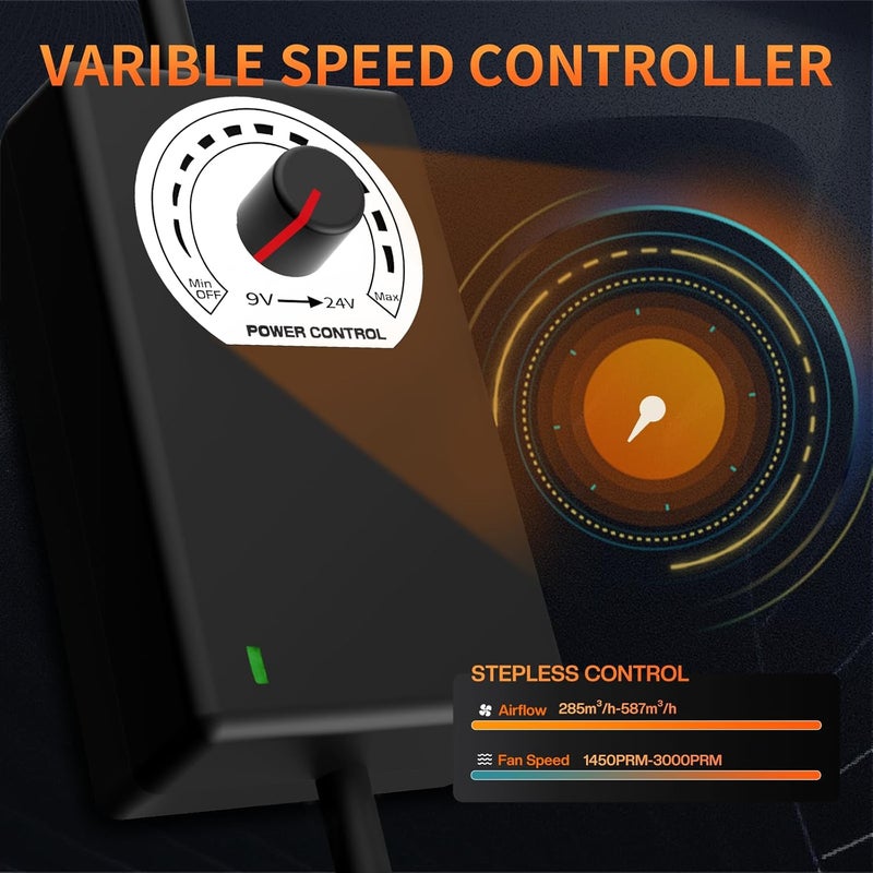 FanGoFast مروحة قنوات داخلية بقطر 6 بوصات بقدرة تدفق هواء 345CFM مع تحكم في السرعة بدون خطوات، مروحة تهوية منخفضة الضوضاء موفرة للطاقة لتعزيز التهوية في خيام الزراعة، ورش العمل، والأقبية. - Image 5